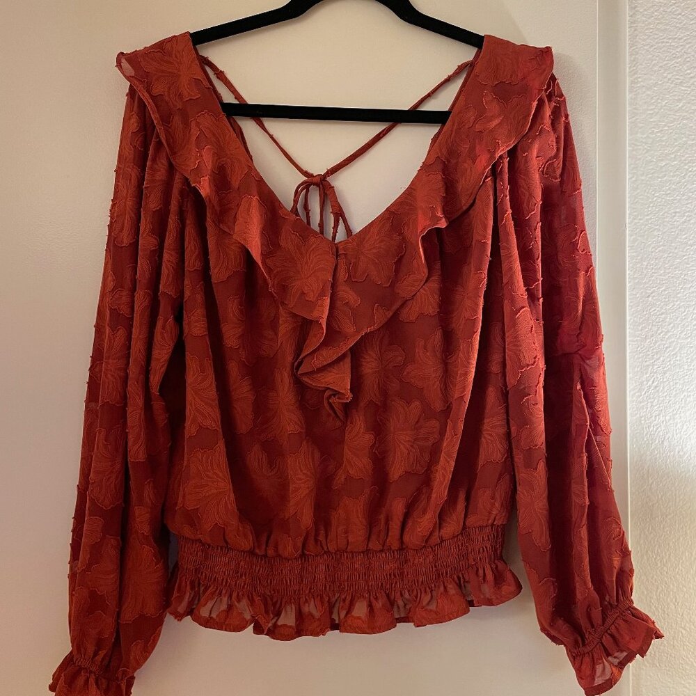 Anthropologie Textured Floral Blouse In Crimson - image 1